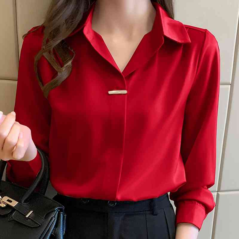 

Blusas Blouses Long Sleeve Chiffon Blouse Shirt Blouse Women Blusas Mujer De Moda Turn Down Collar Blouse Tops Women E744 210602, Royal blue