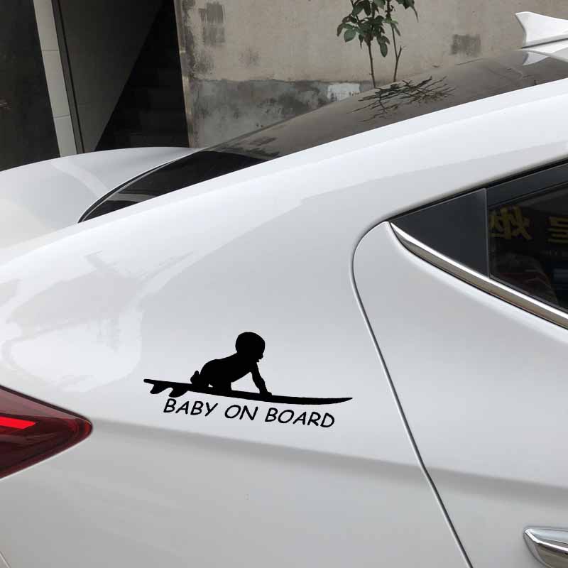 15.3*6.4CM Baby On Board Surf Surfing Surfboard Car Truck Window Funny Vinyl Decal Stickers-image-683947131