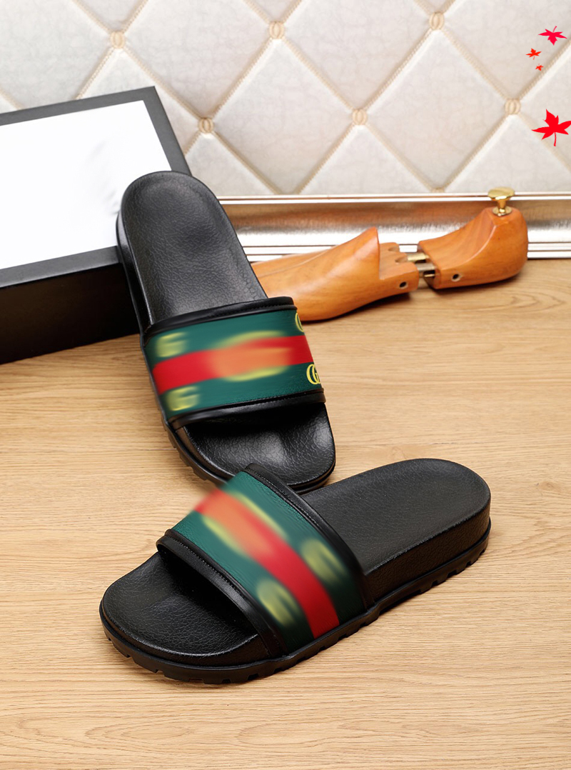 

2021 Slipper Designer Slide Summer sandals Fashion Men Beach Indoor Flat Flip Flops Leather luxurys Shoes mens Slippers with box Size 39-45 -H176, Black