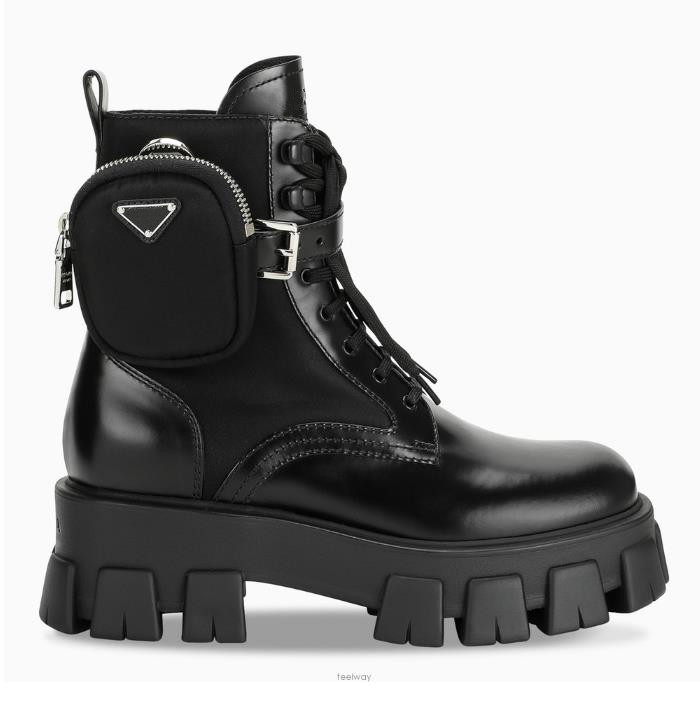 

Women Genuine Leather Monolith Boots Designer Lady Nylon Pouch Strap Rubber Tread Sole Ankle Combat Boot, Boot dustbag