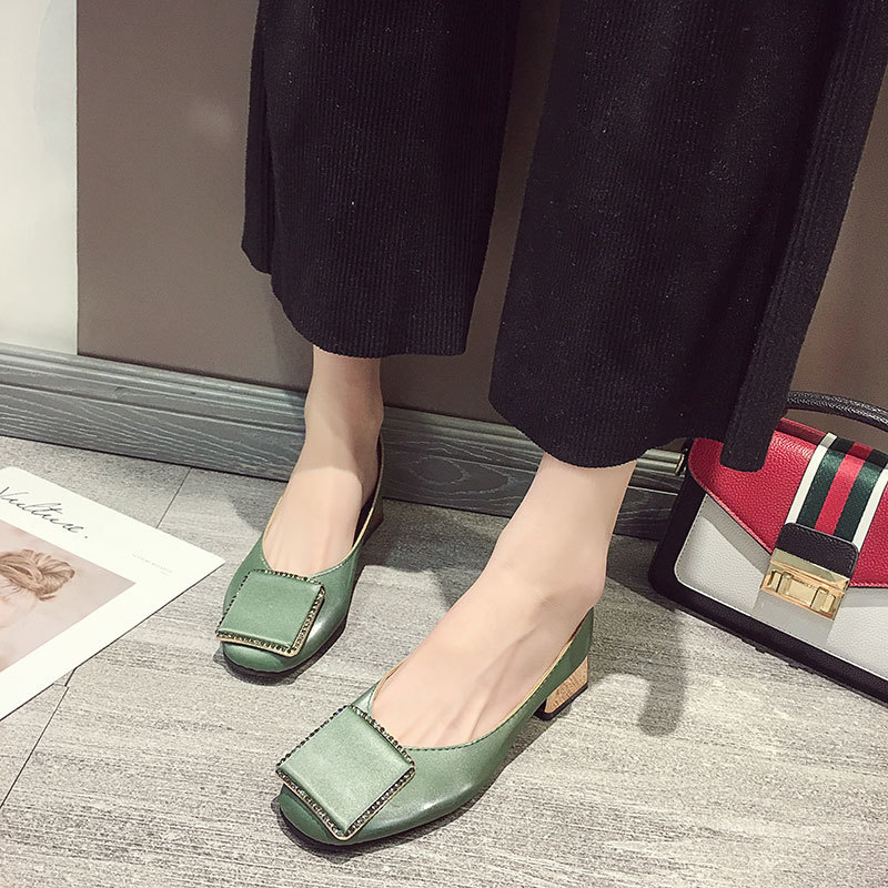 

dress shoes eoeodoit sapato feminino de salto mÃ©dio, com dedo quadrado em couro, cristais, primavera outono, boca rasa, casual para j0do, Black