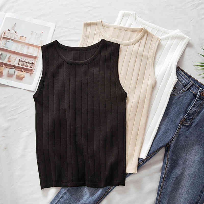 

Women's Tanks & Camis Verano Mujer Black Tank Tops Women Summer Top Elasticity White Knitted Striped Casual Womens Clothes Camiseta Haut Fem, Brown