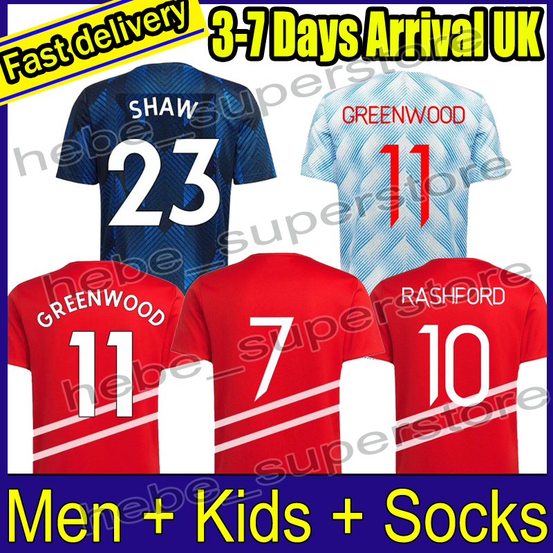 

21 22 SANCHO soccer jerseys PLAYER #7 Fans Player version man BRUNO FERNANDES LINGARD POGBA RASHFORD uTd football shirt 2021 2022 men kids kit sets, Black;yellow