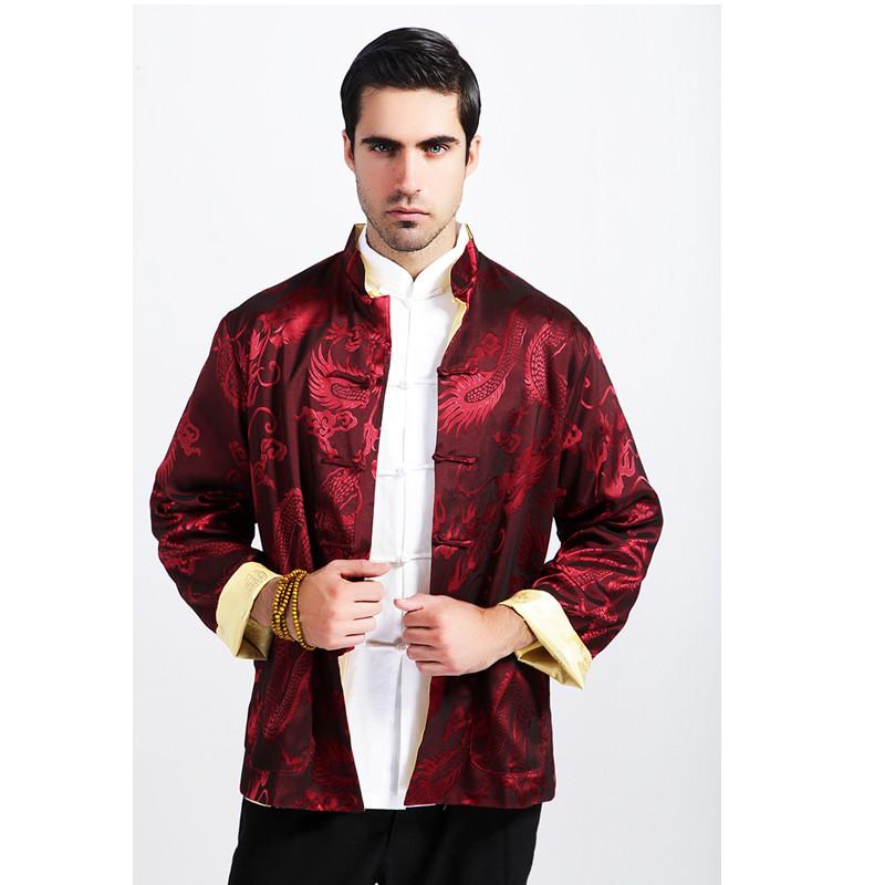 

Men's Jackets Burgundy Gold Chinese Men Reversible Coat Silk Satin Jacket Tang Suit Two Sided Overcoat Size  L XL XXL XXXL, Blue gold