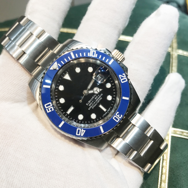 

Mens Watches blue Ceramic bezel black sapphire glass Luminous Automatic sweeping 904L stainless steel waterproof wristwatches, Slivery;brown