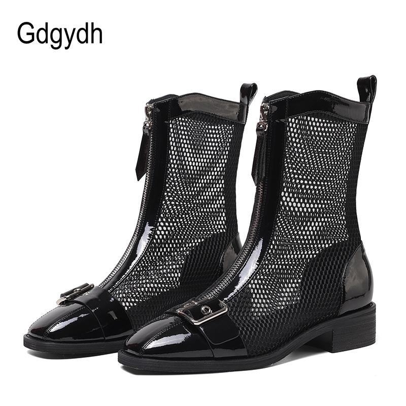 

Boots Gdgydh 2021 Summer Ankle For Women Low Heel Leather Black White Breathable Fashion Front Zipper High Quality