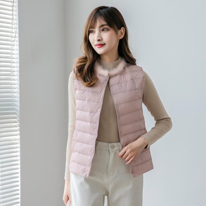 

Women's Vests Bang Warm With Fur Ultra Light Down Vest Women MaFabric Waistcoat Portable Sleeveless Winter Liner, Black;white