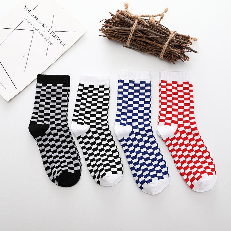 

Men's Socks Couples Stockings Harajuku Plaid Cotton Sports Tube Men And Women Trend Street Dance Skateboard, Black