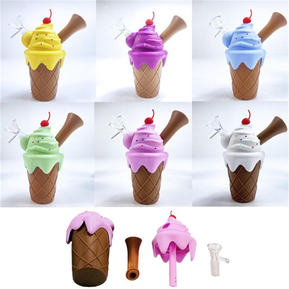 

Ice Cream Design Silicon Pipes Handheld 4.3inch Size Smoking Pipe With Quatz Oil Burner Dab For Dry Herb Tobacco Vapea45