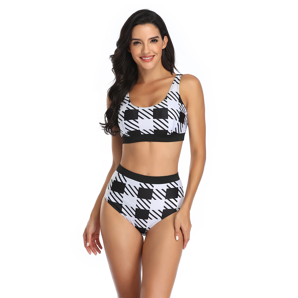 

Ladies Modern Design Beach Play Sports Vest Split Boxer Bikini Set 151