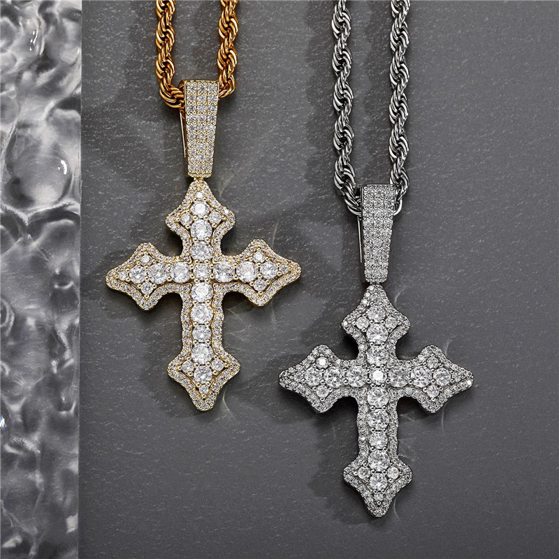 

Hip Hop Iced Out Diamond Large Size Zircon Cross Pendant Necklace Men and Women Fashion Jewelry Accessories