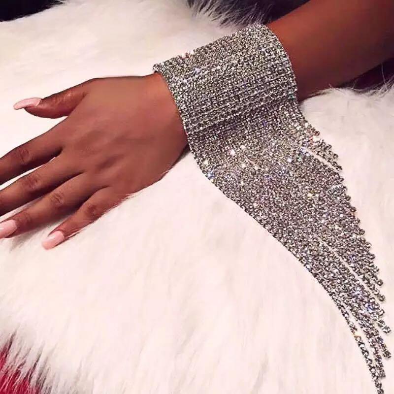 Link, Chain Fashion Luxury Long Stream Suede Rhinestone Bracelet Women's Bride Wedding Crystal Statement Jewelry-image-745984413