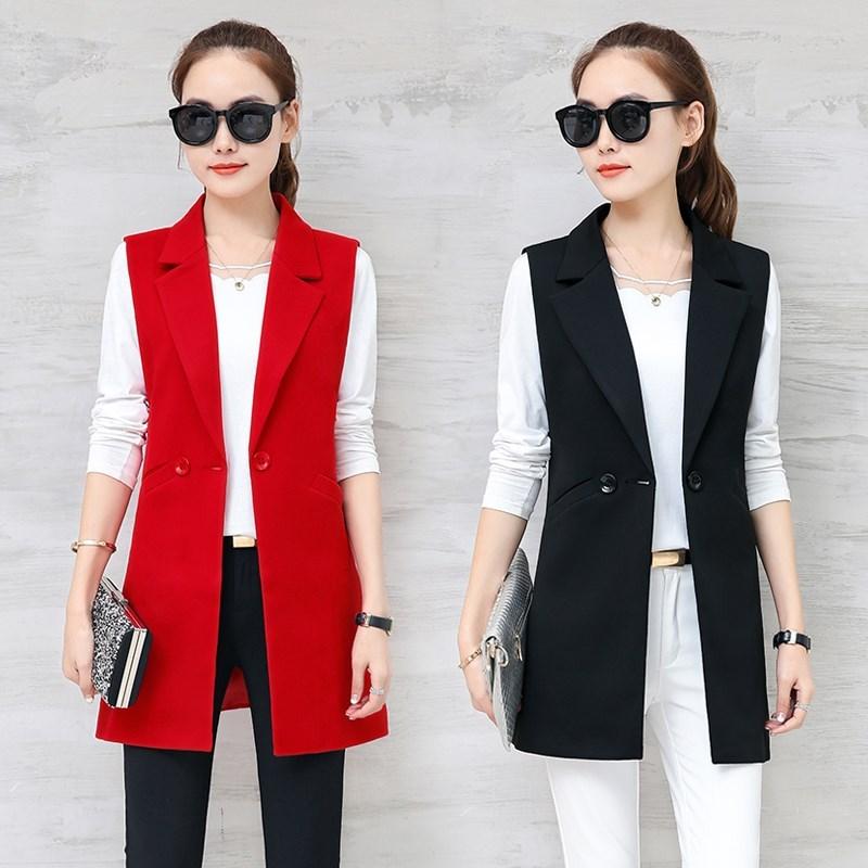 

Women' Suits & Blazers Quality Elegant Blazer Long Waistcoat For Women Summer Slim Vests Female Cardigan Vest Black Waistcoats Coat