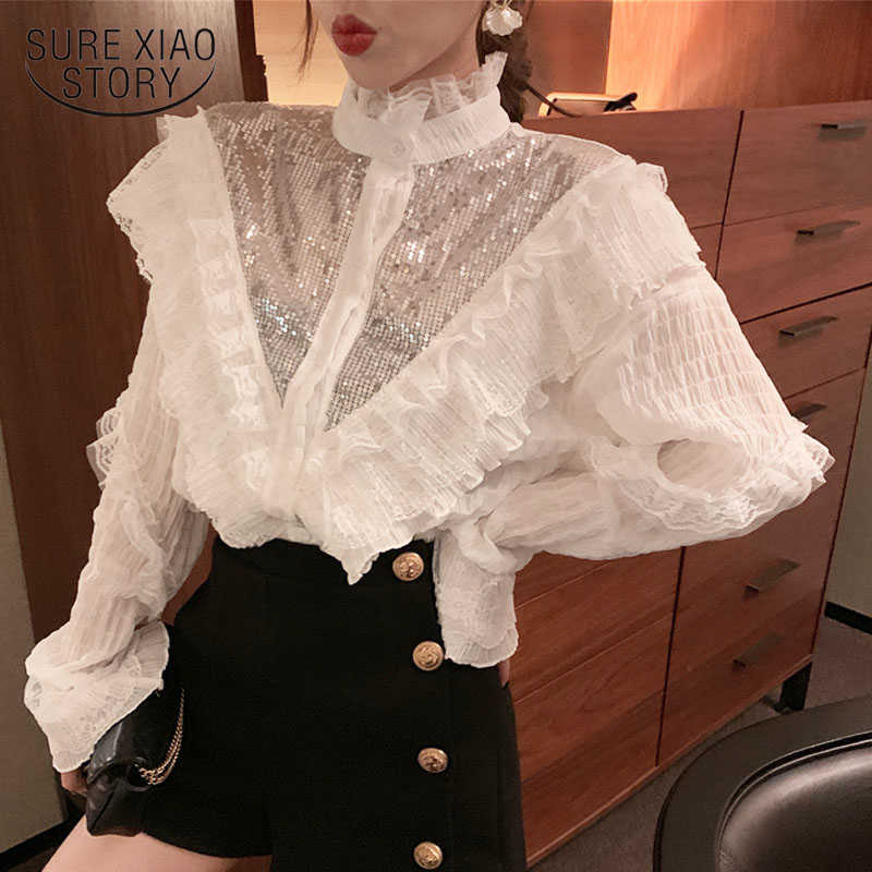 

Autumn Lace Blouse White Tops Vintage Woman Shirt Chiffon Blouse Women Korean Clothes Ropa De Mujer Overalls for Women 10954 210527, Black