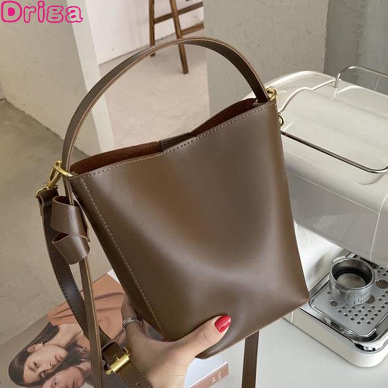 

Driga Female Casual Handbags 2021 Retro Bucket Shoulder Messenger Bag Large Capacity Fashion Solid Color Pu Leather Bags Cross Body, Black