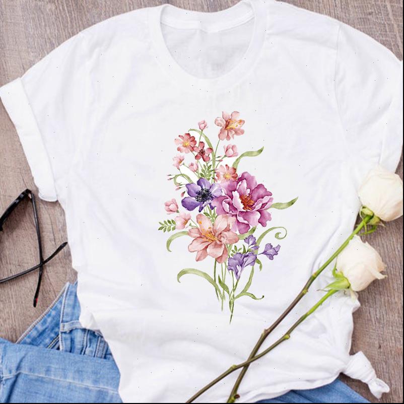 

graphic short sleeve style women floral flower clothes tees print clothing female t shirt womens, White