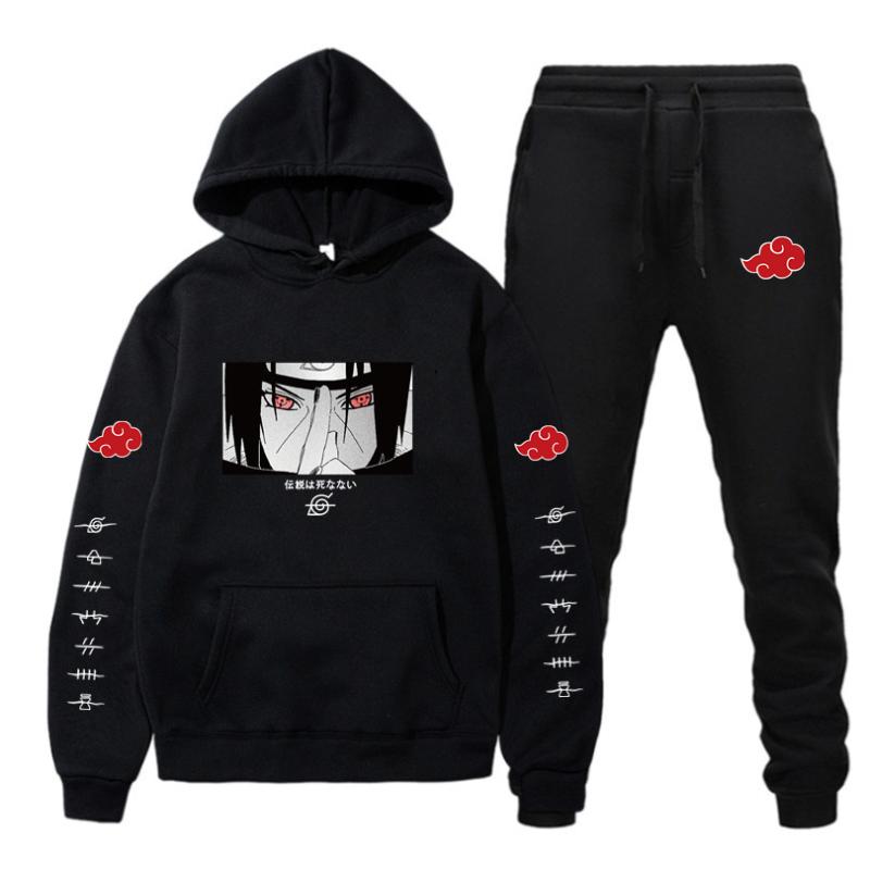 

Men' Tracksuits 2 Pieces Set Hoodies+Pants Akatsuki Cloud Symbols Print Tracksuit Men Women Sweatshirt Streetwear Pullover Sudaderas Sports, White-grey