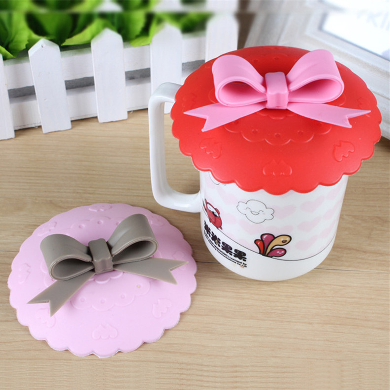 

Hot sales Cute 10.5cm Anti-dust Silicone Glass Cup Cover Silicone Lovely Bowknot Cup Cover Coffee Mug Suction Seal Lid Cap