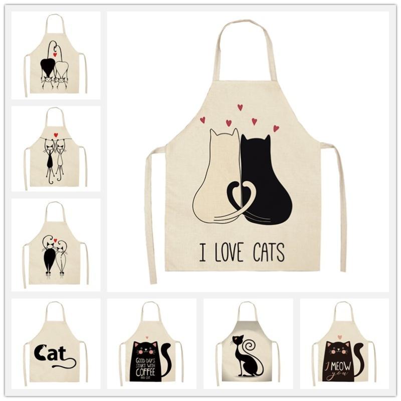 

Cat Pattern Kitchen Aprons Woman Men Kids Cotton Linen Bibs Home Cooking BBQ Apron Cleaning Baking Accessory 53*65cm WQL0123