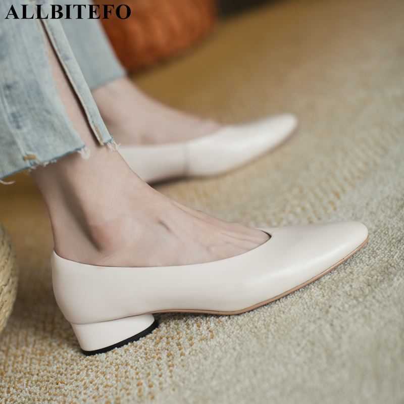 

ALLBITEFO comfortable soft natural genuine leather women heels shoes fashion casual high heel shoes high heels tacones mujer 210611, As picture