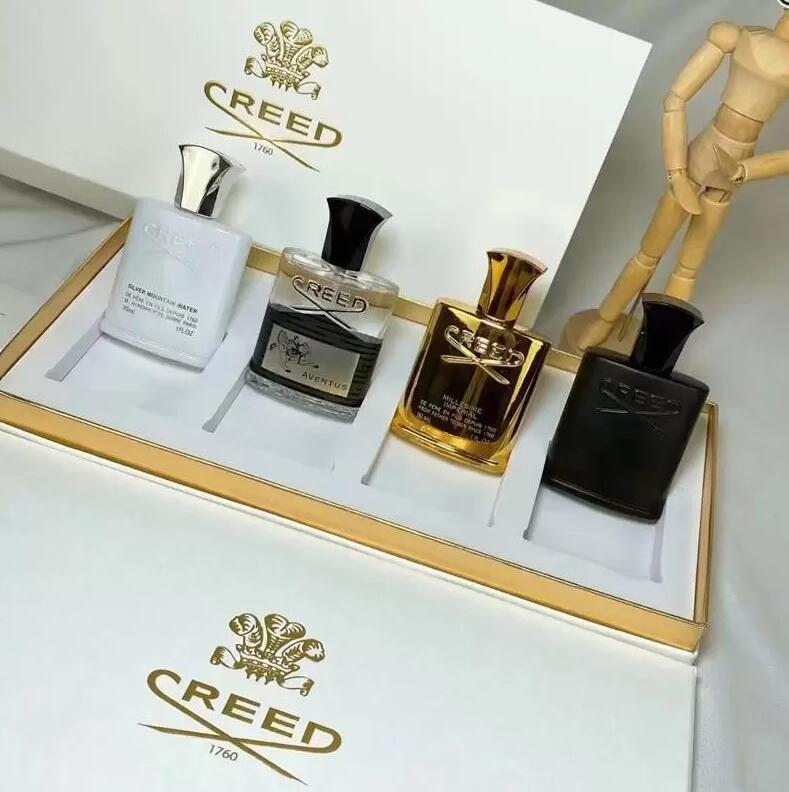 

Creed Perfume Newest 4pcs set Incense Scent Fragrant Cologne Men Silver Mountain Water/aventus/Green Irish Tweed/Millesime Imperial 30Ml