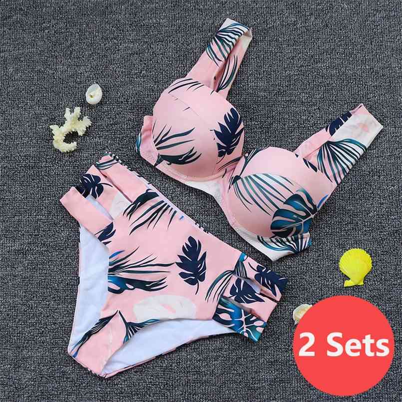 

2 Sets Print Bikini Biquini Brazilian Swimsuit Women Bathing Suit Bather Beach Maillot De Bain Set 210722