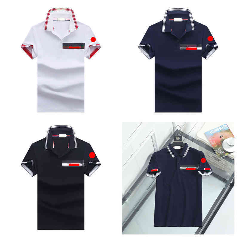 

2023 Designer Monclair New Summer Men's T-shirt Business Casual Lapel Short Sleeve Bead Ground Cotton Pullover Polo, Navy blue