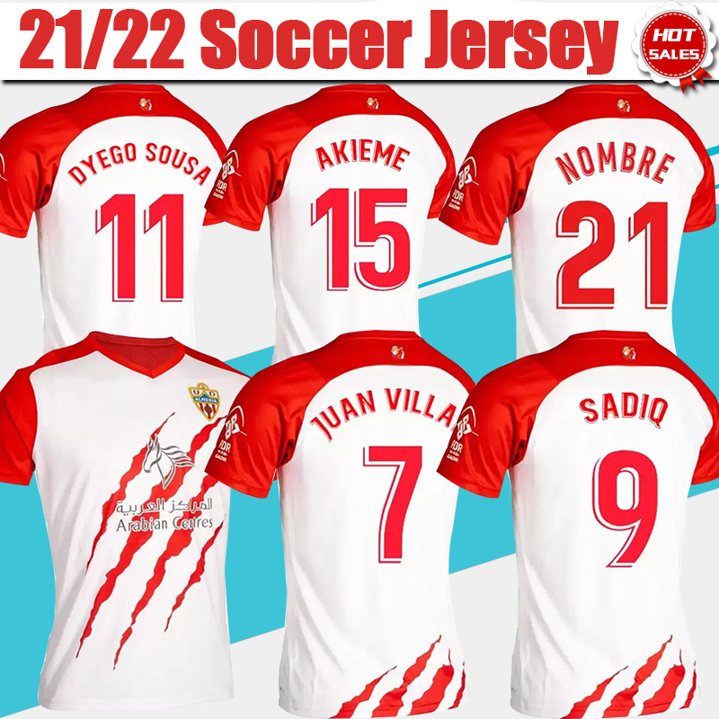 

21/22 Almeria Soccer Jerseys Home Red White #9 SADIQ #11 DYEGO SOUSA #7 JUAN VILLAR #15 AKIEME Men Adult Football Shirt Short Sleeve Customized Uniforms 2021 2022