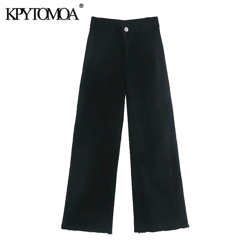 

KPYTOMOA Women 2021 Fashion Pockets Frayed Tassel Straight Jeans Vintage High Waist Zipper Fly Denim Female Ankle Trousers Mujer, As picture
