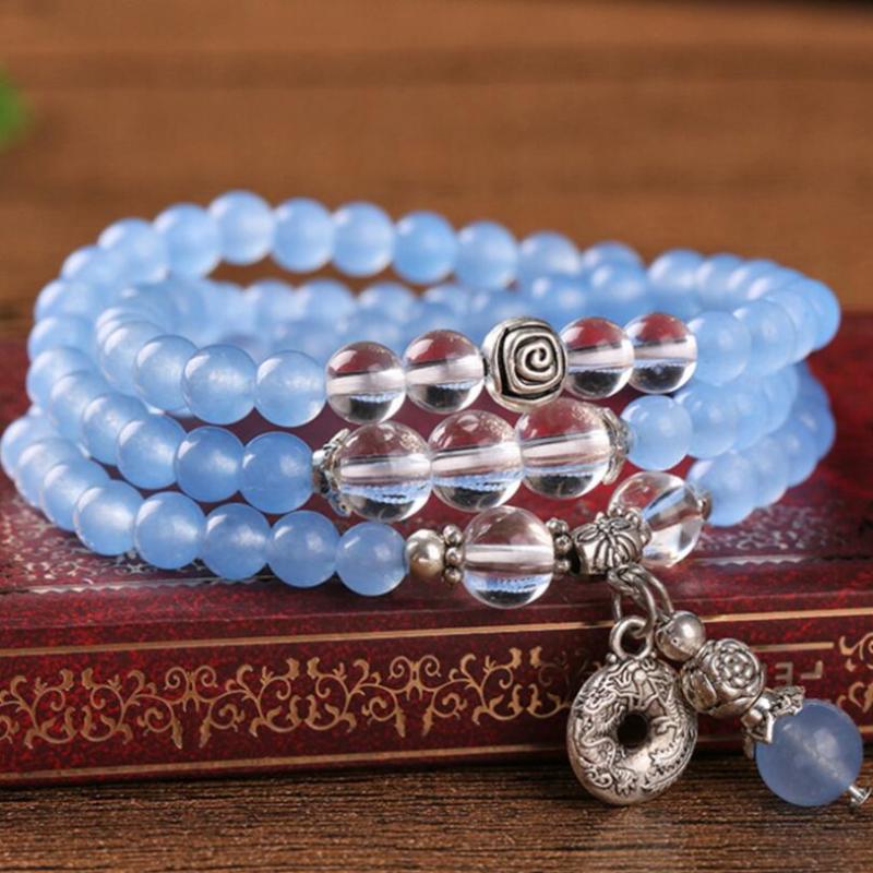 

Beaded, Strands Style Chalcedony Bracelet Tibetan Silver Accessories BraceleNational Wind Women Men Yoga Meditation Wholesale