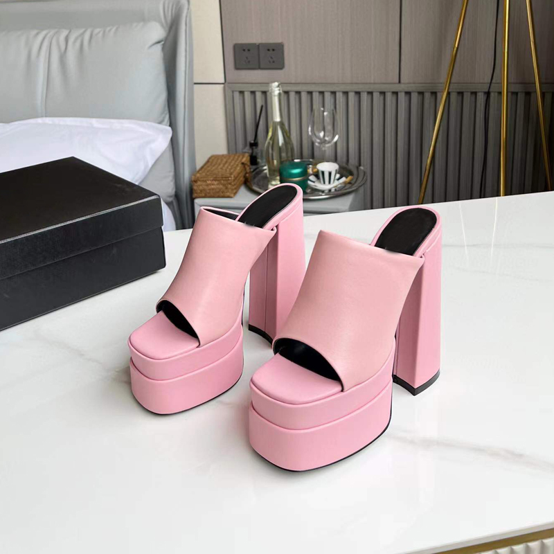 

2022womens Heeled Slippers Top quality Medusa Aevitas Genuine Leather sandals 15.5CM chunky heel 6CM platform shoes big size 35-42 women sandal designer Slipper, Multi