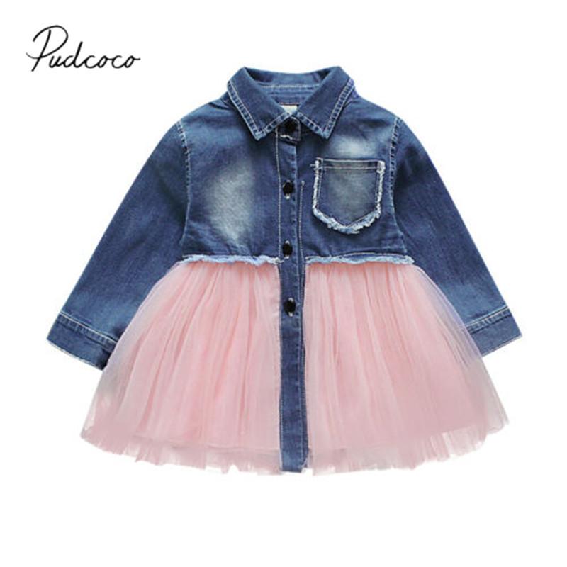 

Girl's Dresses 2021 Children Summer Clothing Toddler Baby Girls Denim Dress Long Sleeve Party Casual Tutu Chiffon Patchwork Kids 6M-4T, Red;yellow