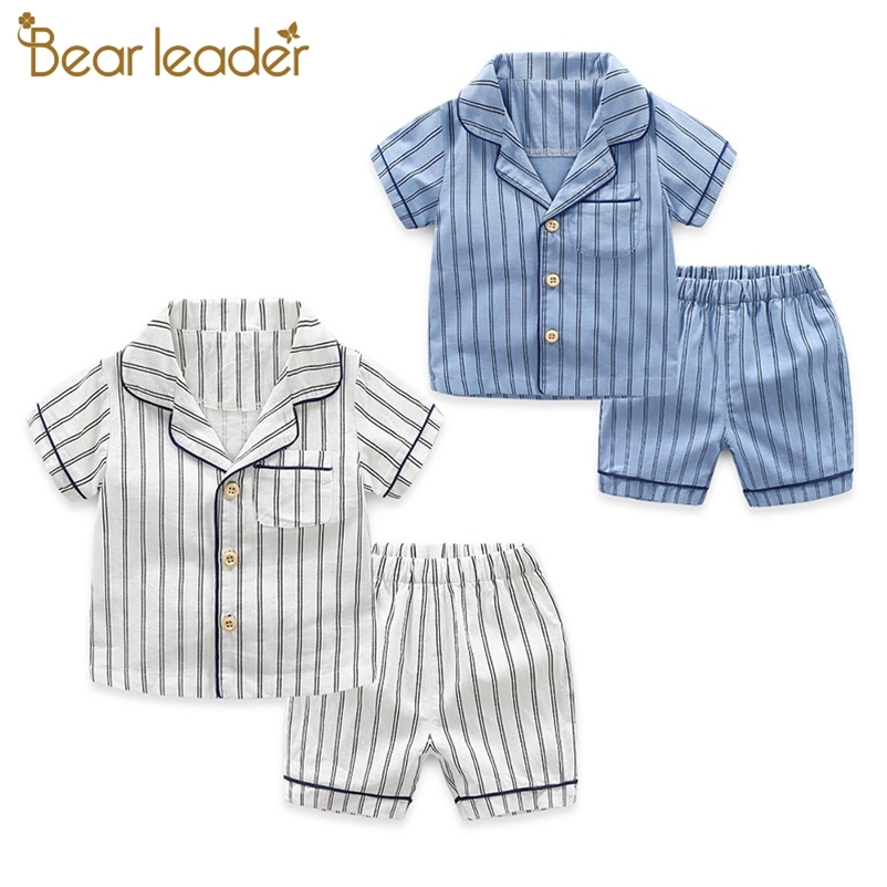 

Kids Clothing Sets Summer Baby Boy Clothes Sleepwear Pajamas StripeTop+Pants Set 2Pcs Children Suits 210429, An068 blue