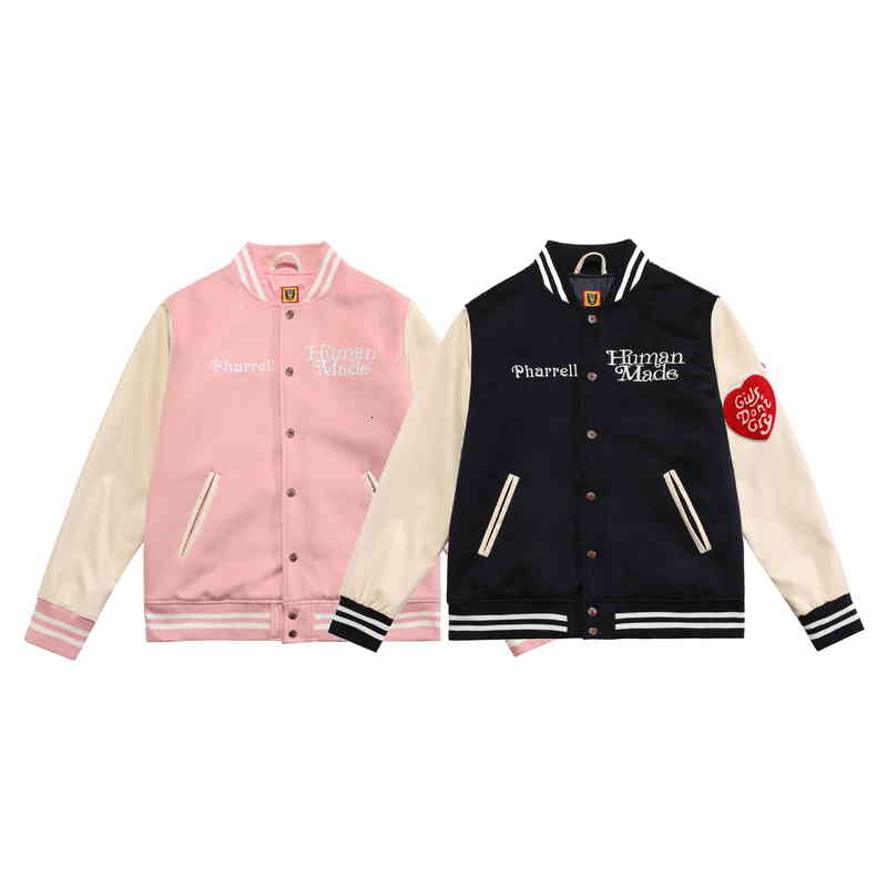 

Men's Jackets Pink Patchwork Human Made Girls Don't Cry Varsity Baseball Jacket Men Women Pattern Letter Embroidery Leather Sleeve Coat U495, 1# shoe box