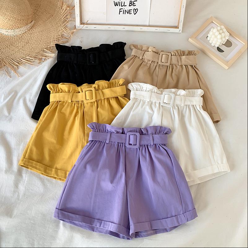 

women shorts elegant cotton womens summer wild leisure bead bud wide leg high waist slimming with a, White;black