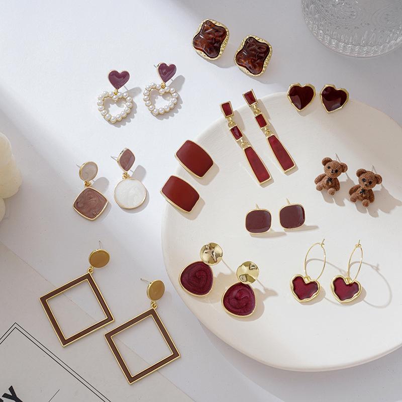 

Stud Red Heart Earrings For Women Geometric Tassel Women's Unique Korean Fashion Jewelry Accessories Gift Years, Golden;silver