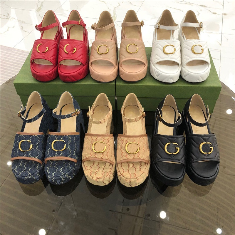 

top quality Casual Shoes Woman Sandals Coarse heel Half Slippers Lady Summer Stylist Metal Leather Sexy High Heeled Large Size 35-42