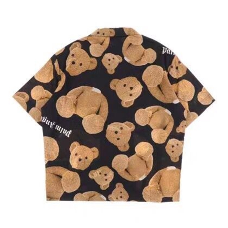 

Palm Teddy Bear and Angels Short Sleeve Shirt, White;black