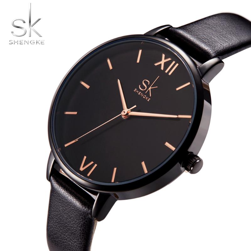 

Wristwatches Shengke Women Watches Causal Leather Watch Black Strap Wristwatch Colors Relogio Feminino Mixmatch Ladies, Brown