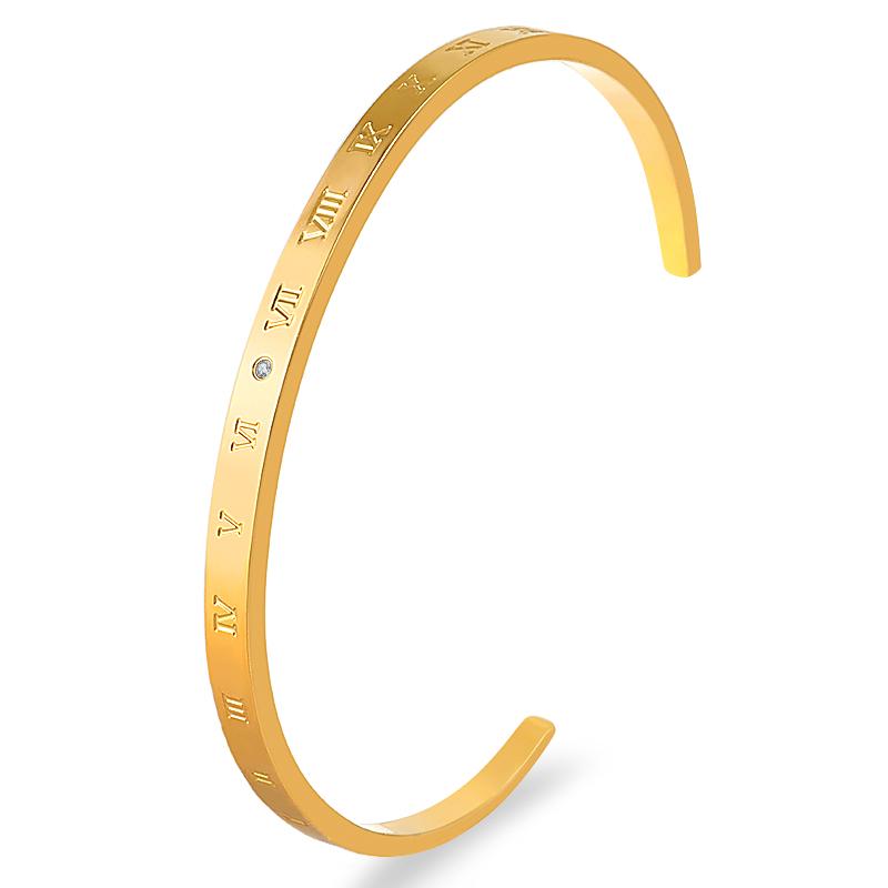 

Bangle Lastest Open Cuff Bracelets Roman Numeral Women Love Stainless Steel Thin Gold Color Fashion Jewelry Party Gift, Black