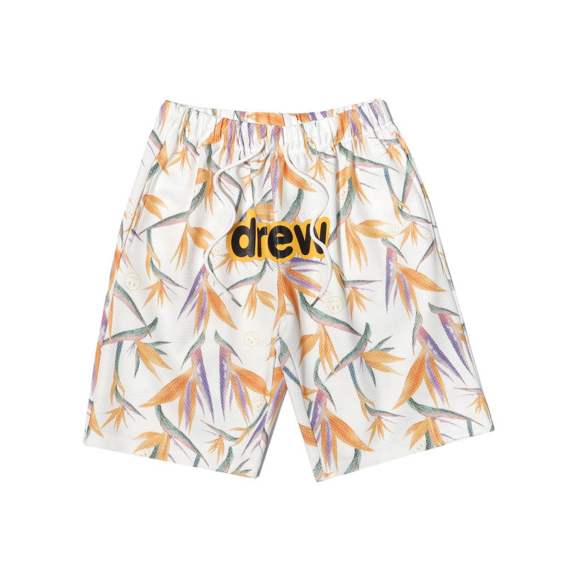 

2021 summer tide brand new drew floral print men's and women's leisure beach Mesh Shorts9YG2, Black