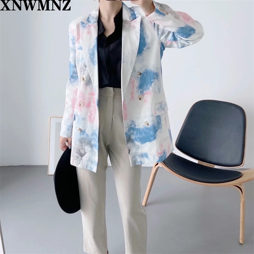 

women vintage tie dying blazer female double breasted long sleeve pockets causal stylish outwear suit coat tops 210520, Multi