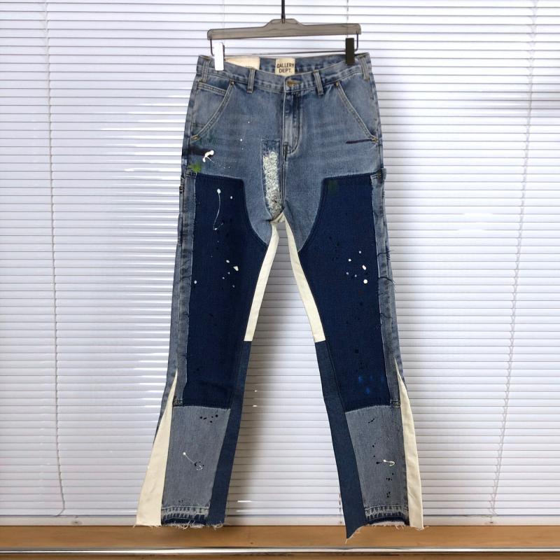 

Men's Jeans Blue Hole Stacked Splashing Graffiti Micro Speaker Splicing Wide Leg Jean Men Stitching Motorcycle Pant Patchwork, Light blue