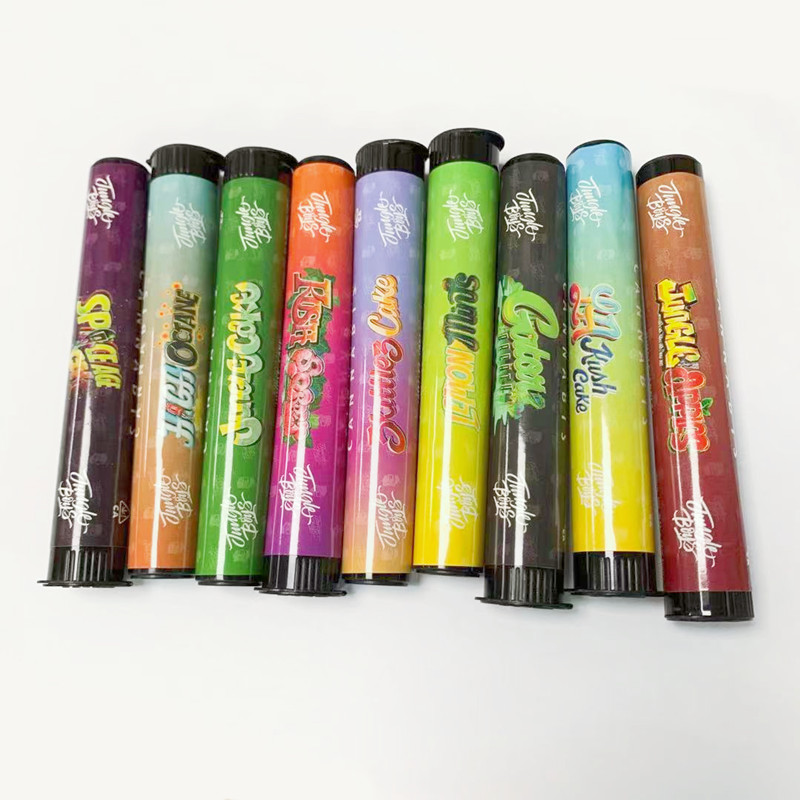 

Jungle boys preroll joints packaging black plastic tubes with stickers