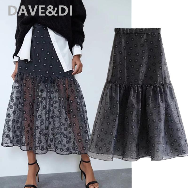 

Skirts Dave&Di Spring England High Street Vintage Organza Polka Dot Cake Midi Skirt Women Faldas Mujer Moda 2021 Long Womens