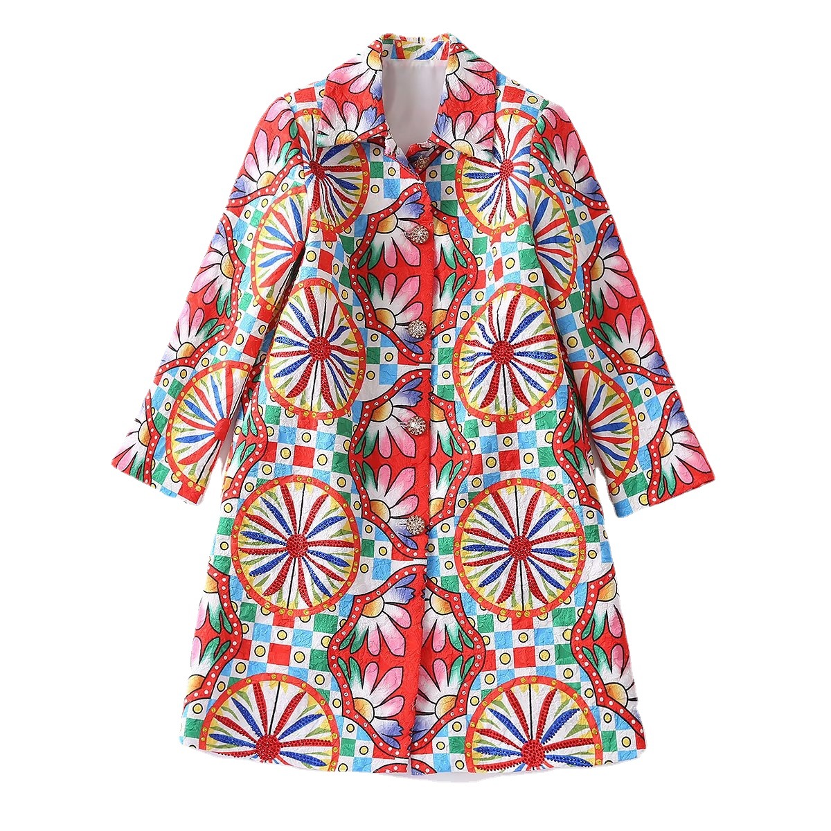 

Designer Brand Vintage Women Embroidery Jackets Long Sleeve Lapel Neck Printed Coat Female Elegant Fashion Beaded Crystals Jacket Outerwear ST6, Multi