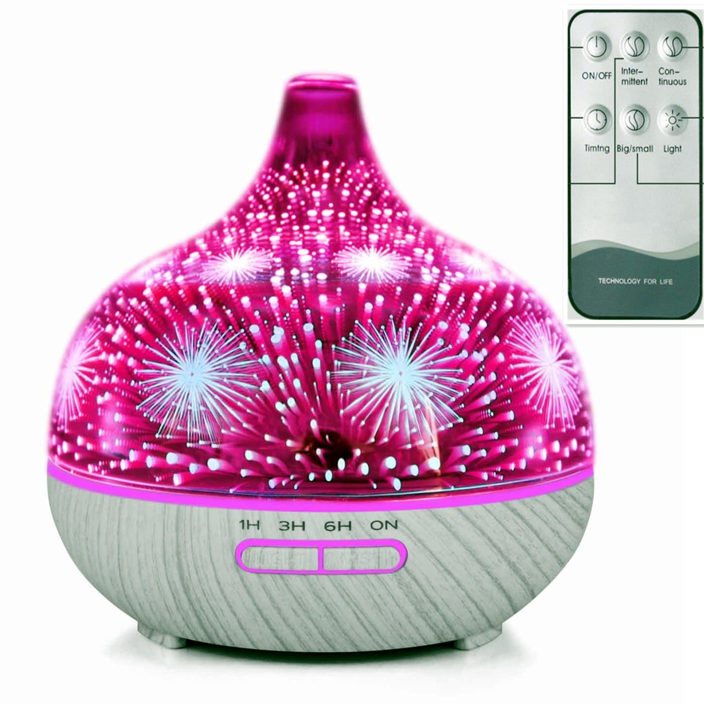 

400ml Ultrasonic Humidifier With Remote Control 3D fireworks Aromatherapy Essential Oil Air Diffuser Glass Diffusers For Rooms