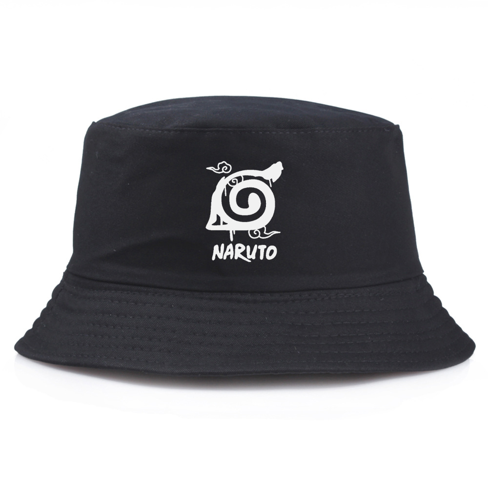 

Japanese Anime Products Naroto Logo Bucket Hat Fisherman Hat Outdoors Sunscreen for Women Men Cotton Beach Summer Hat, White