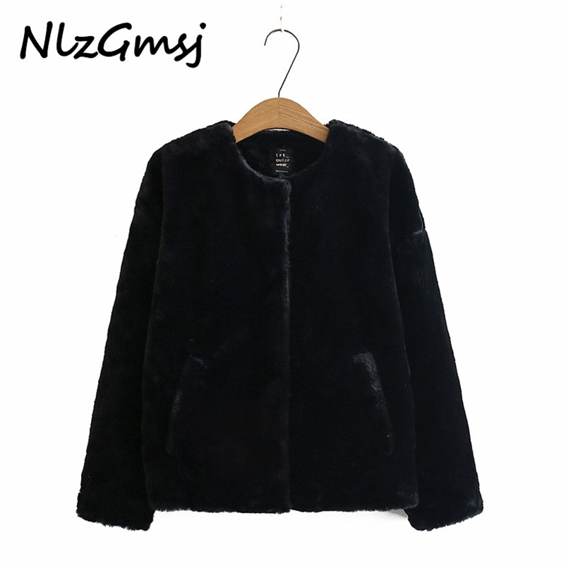 

autumn faux fur coat women casual white warm pockets jacket female loose short ladies outwears 210628, As picture