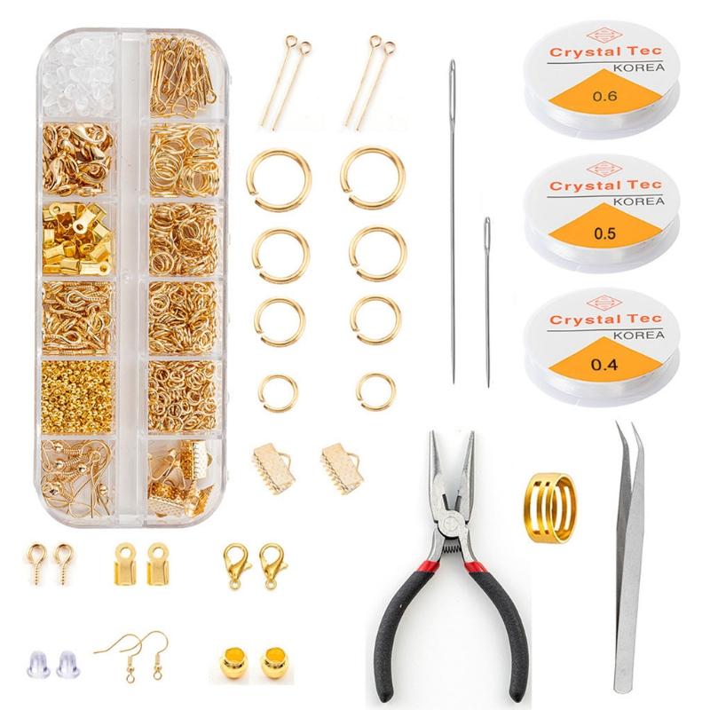 

Keychains 1 Set Jewelry Making Supplies Kit With Crimp Beads Screw Eye Pins Earring Hooks Ribbon Ends Lobster Clasps Clamp Crimps